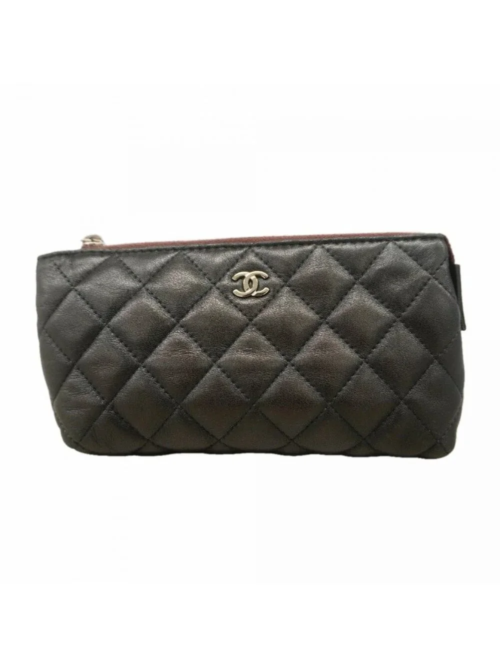 Chanel Pouch Quilted Lambskin Black Silver